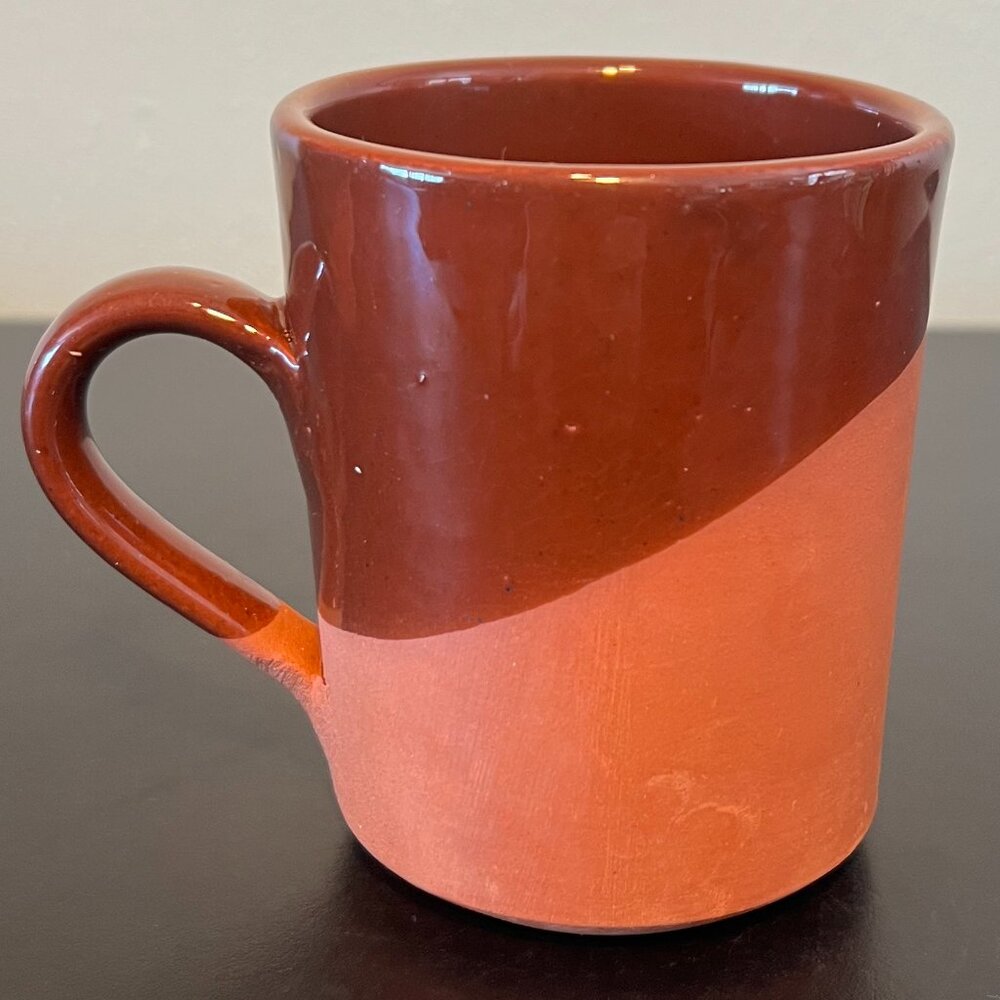 Set of 2 Handcrafted Terra Cotta Pottery Coffee Mugs Asymmetrical Dipped Glaze - Picture 10 of 13